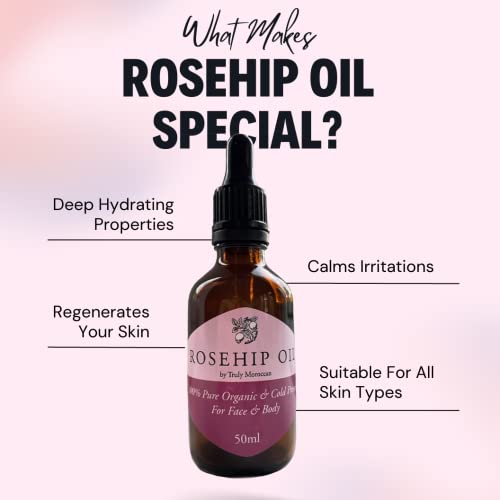Truly Moroccan 50ml Organic Cold Pressed Rosehip Seed Oil For Face Skin Hair And Body, Pure Rose Hip Extract With Vitamin E - Image 2