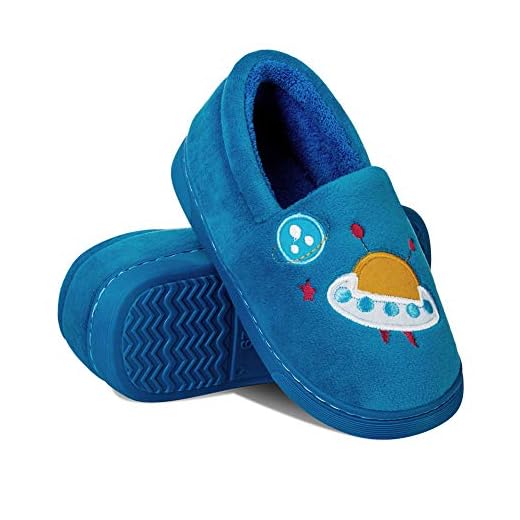 Zapatillas de Estar por Casa para Niños Niñas Invierno Zapatillas Interior Casa Caliente Pantuflas Lindas Zapatillas De Animales(UFO Azul, 24/25EU)