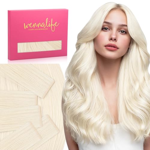 Image of WENNALIFE Invisi Edge Tape in Hair Extensions Human Hair | 20 Inch 30g 10pcs White Blonde Invisi Remy Hair tensions Natural Seamless Injected Tape Ins Straight tensiones