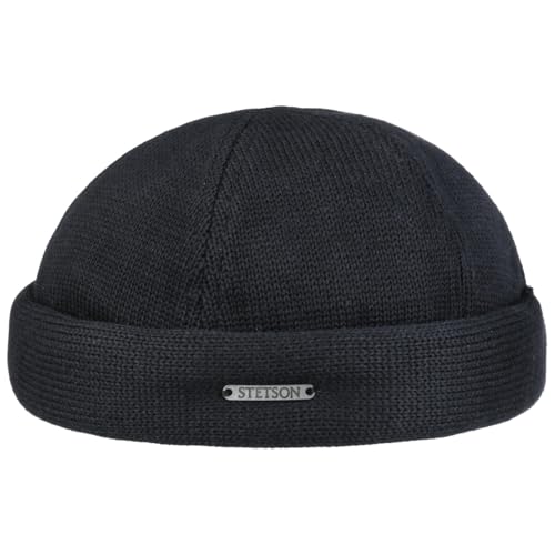 Stetson Bonnet Docker en Tricot Homme - pour l'hiver Beanie Coton avec Revers, Bonnets Docker, Doublure, Fermeture Fermeture Scratch Hiver Automne-Hiver - L (58-59 cm) Noir