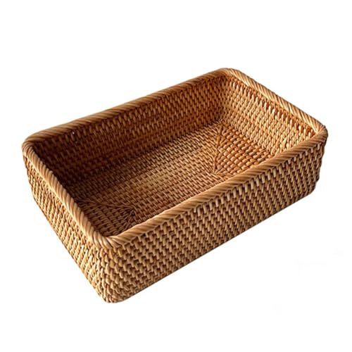 NINMORTH Cesta cuadrada de ratán tejida a mano para guardar frutas, organizador de escritorio, suministros de oficina, decoración de cocina, color amarillo