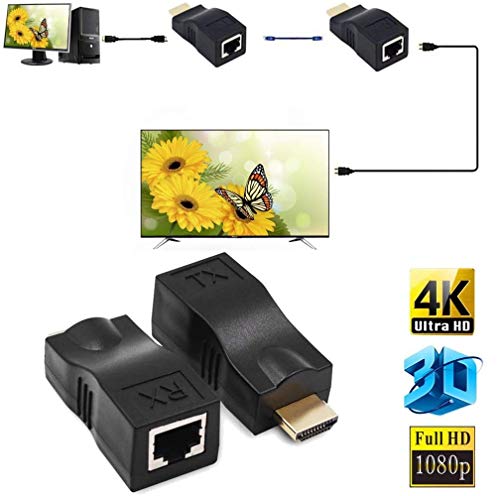 JahyShow 2PCS HDMI Extender Adapter, HDMI to RJ45 Network HDMI Repeater, Ethernet HDMI Cat5 CAT6 Extender Included Transmitter & Receiver 1080P Converter for HDTV HD TV DVD (Black) - Thumbnail 5
