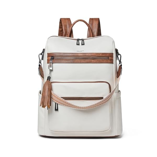 Shrrie-156-inch-Laptop-Backpack-for-WomenLarge-Leather-Backpack-PurseTravel-Backpack-Carry-onWater-Resistant-Casual-Laptop-BackpacksCollege-BackpackWork-Backpack-for-WomenBeige-with-Brown Shrrie 15.6 inch Laptop Backpack for Women,Large Leather Backpack Purse,Travel Backpack Carry on,Water Resistant Casual Laptop Backpacks,College Backpack,Work Backpack for Women,Beige with Brown