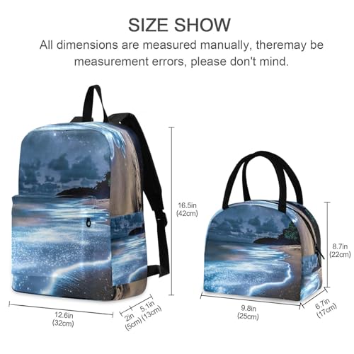 Backpack Lunch Box Set Large Capacity Travel Backpacks and Insulated Lunch Bag for Commute Hiking Picnic Shining Beach Print2
