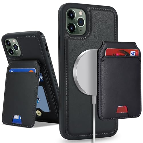 SailorTech iPhone 11 Pro Max case with Credit Card Holder mag Safe, iPhone 11 Pro Max Phone Leather Case Wallet for Women Compatible mag Safe Wallet Detachable 2-in-1 for Men-Black