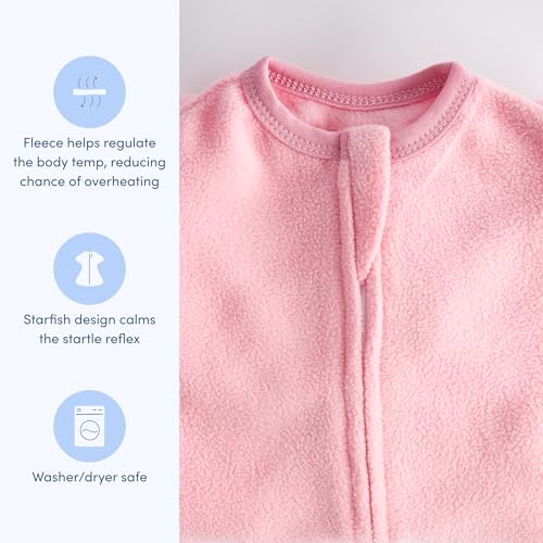 Image of SleepingBaby Zipadee-Zip Fleece Transition Swaddle - Arms-Out Wearable Blanket for Baby Sleep, Soft Breathable Fleece 0.8 TOG - Pretty Pink Poppy, Medium (6-12 Month)