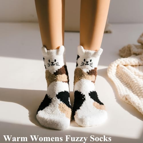 Loritta 3 Pairs Womens Fuzzy Socks Winter Warm Fluffy Soft Slipper Home Sleeping Cute Animal Socks3