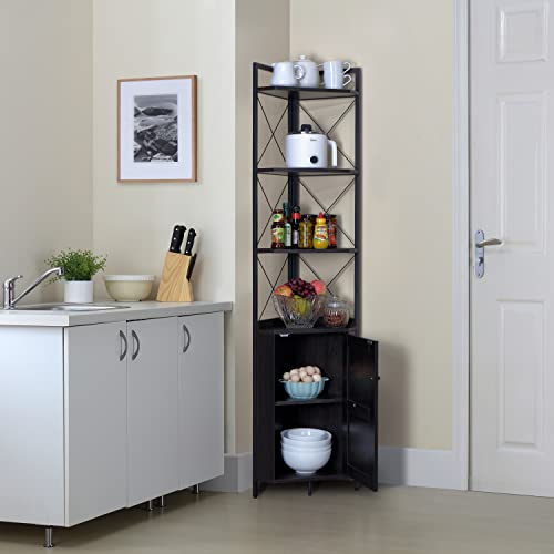 Finnhomy Corner Shelf With Cabinet, 71 Inches Multipurpose Corner Bookshelf, Corner Shelf Stand Display Rack, Corner Storage Shelves For Bedroom, Living Room, Kitchen, Bathroom, Dark Gray #TOP3