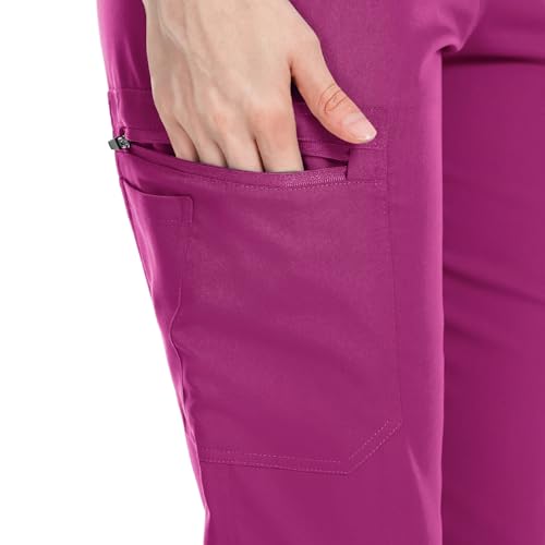 Image of VIAOLI Scrubs for Women Set Modern V-Neck Top & 8 Pocket Jogger Pants Nursing Uniform Solid Stretch Workwear
