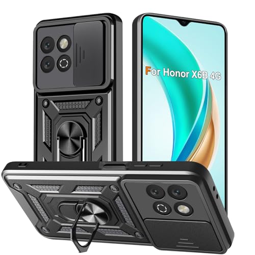 Yutwo Funda para Honor X6B Carcasa, Protección de la Cámara Carcasa con Cubierta de Cámara Deslizante y Soporte de Anill Carcasa para Honor X6B – Negro