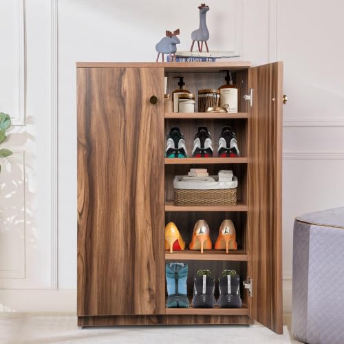 Image of Engineered Wood Shoe Rack - Stylish, Durable & Space-Saving Shoe Storage Organizer for Home & Office Use (Dark Asain, 5 Shelves)