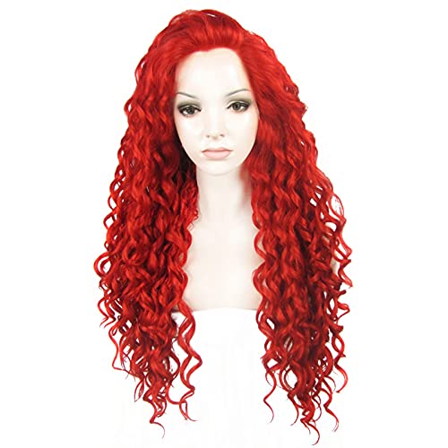 Ebingoo Red Lace Front Wig Red Curly Wig Red Long Curly Synthetic Wig Burgundy Lace Front Wig Red Wig For Women Party Halloween Drag Queen #TOP1