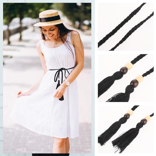 Women's Braided Knotted Waist Belt, Trendy Boho Rope Chain Tie Waistband Decorative Tassel Dress Belt for Women Girls4