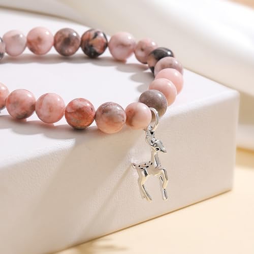 Deer Gifts for Women Inspirational Deer Bracelet Healing Natural Stone Charm Bracelet Gifts for Deer Lovers for Women Her Friends3