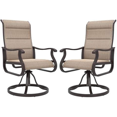 Amopatio Padded Patio Swivel Chairs Set of 2, Outdoor Dining Chairs with Ultra Soft Textilene High Back Seat & Metal Rocker Frame, for Backyard Deck Lawn, Brown Cover