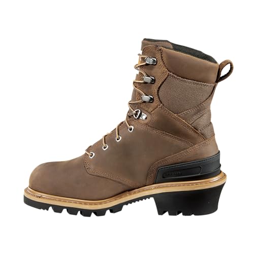 Carhartt 8” Waterproof Leather Logger Boot – Composite Toe Work Boots for Men with Goodyear Welt, Slip-Resistant Outsole, EH Rated3