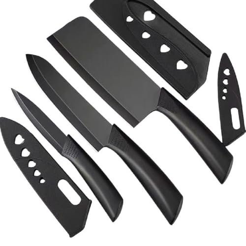 Image of Stainless Steel Knife Set - 3-Piece Chef, Utility & Paring Blades with Anti-Slip Handles & Color Coating | Sharp Kitchen Knives for Slicing, Dicing, Chopping (Black)