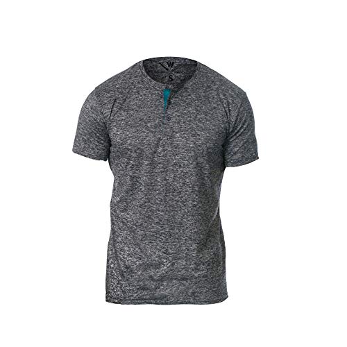 Warriors & Scholars Henley T Shirts for Men - Moisture Wicking, Dry Fit Shirts, Heather Blue, Small