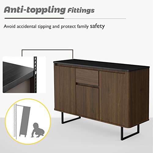 Silkydry Sideboard Buffet Cabinet, Kitchen Storage Cabinet W/Adjustable Shelves, Large Drawer, 3 Doors & Metal Legs, Cupboard Console Table For Living Room, Dining Room, Entryway, Hallway (Walnut) #TOP6