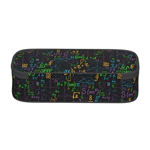 Image of Math Colorful Geometrical Plots Formulas Calculations Large Pencil Case, Pencil Pouch With Zipper Compartments Stationery Pencil Bag For Kids Teens Students School Supplies