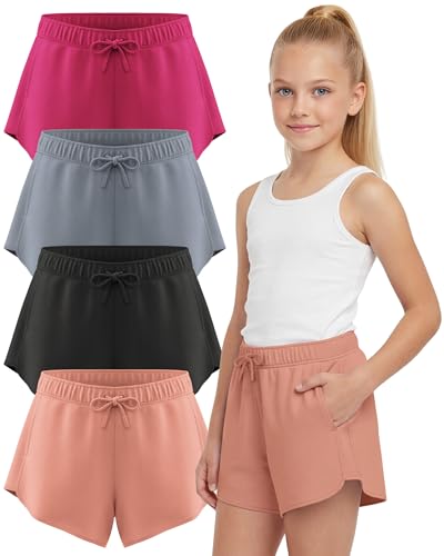 PURE CHAMP Girls Shorts 4 Pack Girls Athletic Shorts Ultra-Soft
