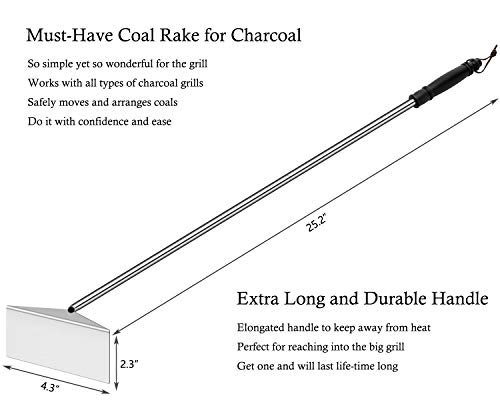 Grilliance Charcoal Grill Ash Rake Hoe for Fireplace Wood Stove Pizza Oven, Stainless Steel BBQ Cleaner Poker Scraper, Elongated Cleaning Tool Accessories for Smoker, Ceramic, Kamado, Vision Grills - Image 2