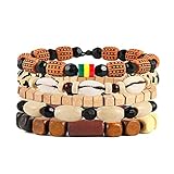 HZMAN Wrap Bracelets Men Women, Hemp Cords Wood Beads Ethnic Tribal Bracelets, Leather Wristbands (Shell Conch)