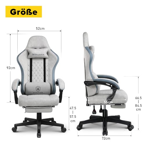 Image of GTPLAYER Gaming Chair Ergonomic Gaming Armchair Desk Chair with Fabric Surface, Spring Seat Cushion, Connection Armrests and Footrest Grey