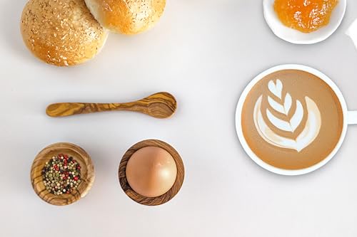 EMNA – Olivenholz Frühstücks-Set 12-teiliges, Geschenk-Box, 4 Eierbecher, 4 Schälchen, 4 Löffel, Handgefertigt, Geschenkidee, Ostern, Weihnachten, Geburtstag, Natur Holz Edel, Mama, Kinder Geschenke – Bild 5
