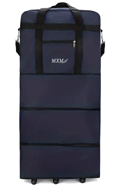 MXM Travel Moving 36"inch Trolley Luggage Foldable Bag with Wheels XX-Large 30kg/120L – Waterproof Zipper Extendable Duffel Organizer Bag (Blue)