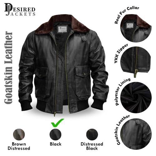 Image of Mens G-1 Fur Collar US Navy Flight Distressed Brown Aviator Genuine Leather Jacket