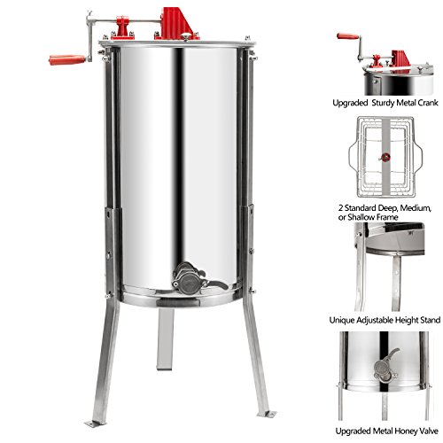 VINGLI 2 Frames Manual Honey Extractor Separator, Food Grade Stainless Steel Honeycomb Spinner Drum Crank by Hand with Adjustable Height Stands, Beekeeping Pro Extraction Apiary Centrifuge Equipment