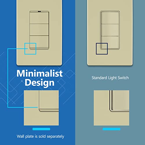 Image of LIDER Minimalist Design Lighted Triple Switch, Combination Frameless Decorator Switch with Locator Light, Ground Terminal, Single Pole, 15A 120-277V, LCS3-1P-I, UL Listed, Thermoplastic, Matte Ivory