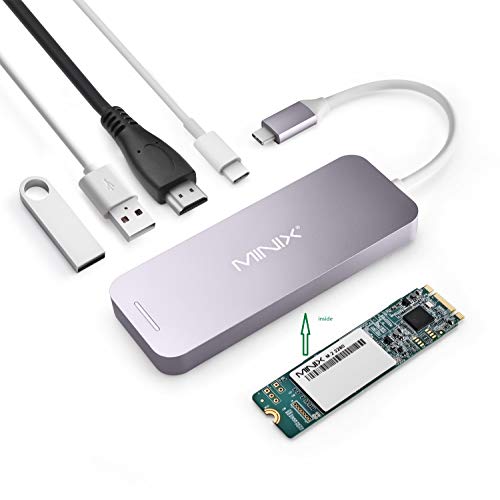 MINIX M.2 SSD Storage Adapter, Aluminium USB-C Multiport SSD Storage Hub with HDMI [4K @ 30Hz], 2 x USB 3.0 and USB-C for Power Delivery, Compatible with Apple MacBook. (240GB+Space Gray) - Thumbnail 2