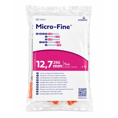 Embecta Micro-Fine 1ml U-100 with 29G 12.7mm Syringe | Multipurpose Use Syringe | Model No: 324827 | Latex-Free CE Certified Pack of 10