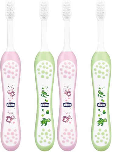 Image of Chicco Toothbrush Set Pink+Green 6M-36M, manual, Baby (Pack of 2)