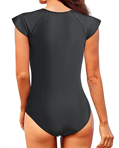 Tempt Me One Piece Swimsuits For Women Zip Front Rash Guard Short Sleeve Tummy Control Surfing Sport Bathing Suits Marksalecenter