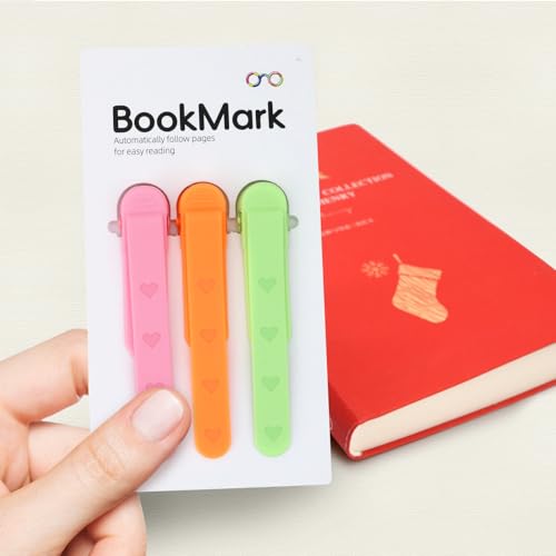 Image of SMUK 3Pcs Heart Bookmarks for Women, Automatic Silicone Book Marks for Book Lovers Girls Men, Cute Page Markers Bookmarkers Reading Gifts