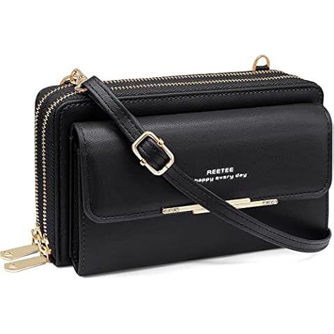 REETEE Crossbody Phone Bag for Women RFID Blocking Small Cellphone Cross body Shoulder Bag Phone Purse with 24 Card Slots Ladies Wallet with Shoulder Strap (black) Cover