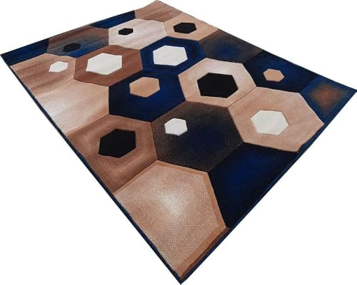 Image of Soft Premium Blue Carpet 5x7 ft Rectangular Washable, Anti-Skid, Fade-Resistant Acrylic Rug for Living Room, Hall, Bedroom, Modern Decor