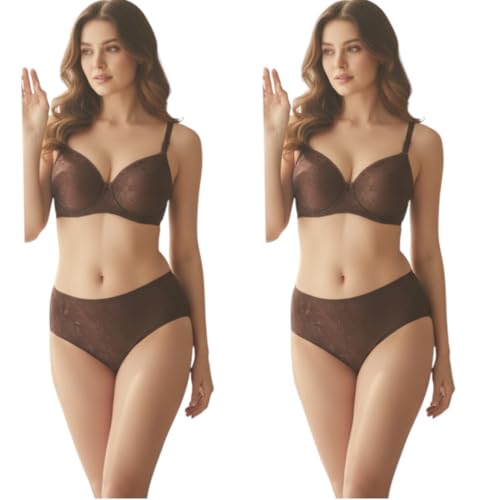 Image of Kinzie Elegant Floral Jacquard Lingerie Set, Grey Brown Maroon Bra and Brief, Comfortable Full Coverage Underwear Set, Padded Bra, Lingerie Set, Honeymoon Bikini Set,