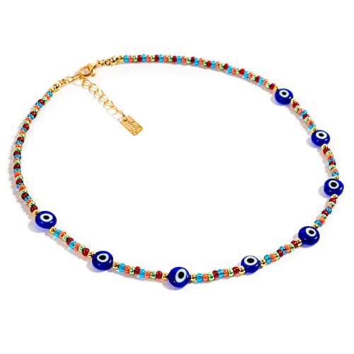 Evil Eye Protective Rainbow Adjustable Necklace Ojo Turco Choker3