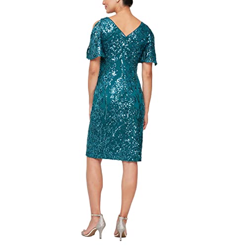 Image of Alex Evenings Women's Short Cold Shoulder Flutter Sleeve Dress (Petite Regular)