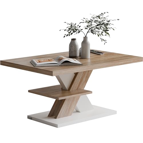 Casaria® Table Basse Blanc chêne 90x60x45cm Table de Salon 50kg Table Basse Moderne Design Rangement intérieur