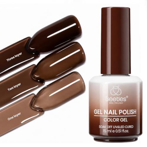 Beetles Jelly Brown Gel Nail Polish - Morning Mocha 15ML Tortoise Gel Nail Polish Sheer Translucent Nail Polish Soak Off UV French Nail Art Salon DIY at Home Manicure Gift for Women