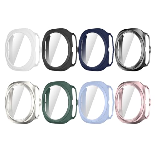 8 Pack Screen Protector Case Compatible with Samsung Galaxy Watch Ultra 47mm Accessories, Overall Protective Cover for Galaxy Watch Ultra, Hard Bumper Built-in Tempered Glass Film for Women Men