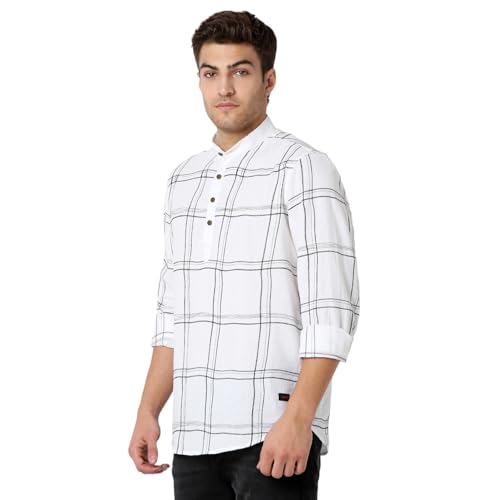 Image of Spykar Men's Slim Fit N /A Full Sleeve Checked Casual Shirts