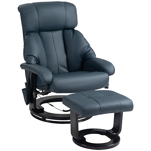 HOMCOM Massage Recliner Chair with Ottoman, 360° Swivel Recliner and  Footstool, 10 Point Vibration, PU Leather Reclining Chair with Side Pocket