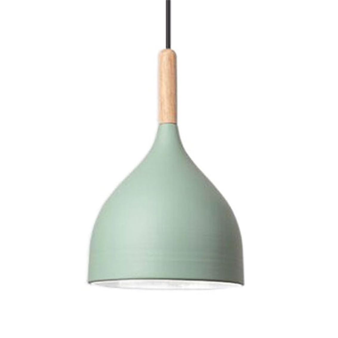 YGZPALH Matte Green Finish Metal Chandeliers Vintage Small E26 Lighting Fixture Nordic Bedroom Pendant Lighting Over Sink Lamp Fixtures for Kitchen Island, Farmhouse, Dining Room, with Oak Accent