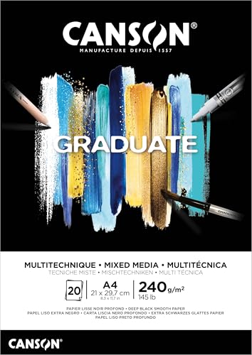 Canson Graduate Mix Media Bloc Encolado A4 20 hojas Negro Fino 240g, C31250P017